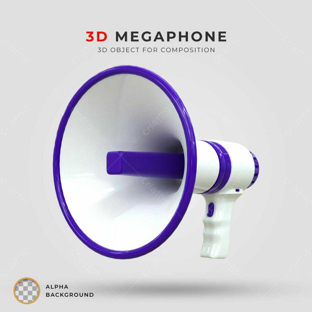 Objeto 3D Megafone Roxo e Branco PSD Editável