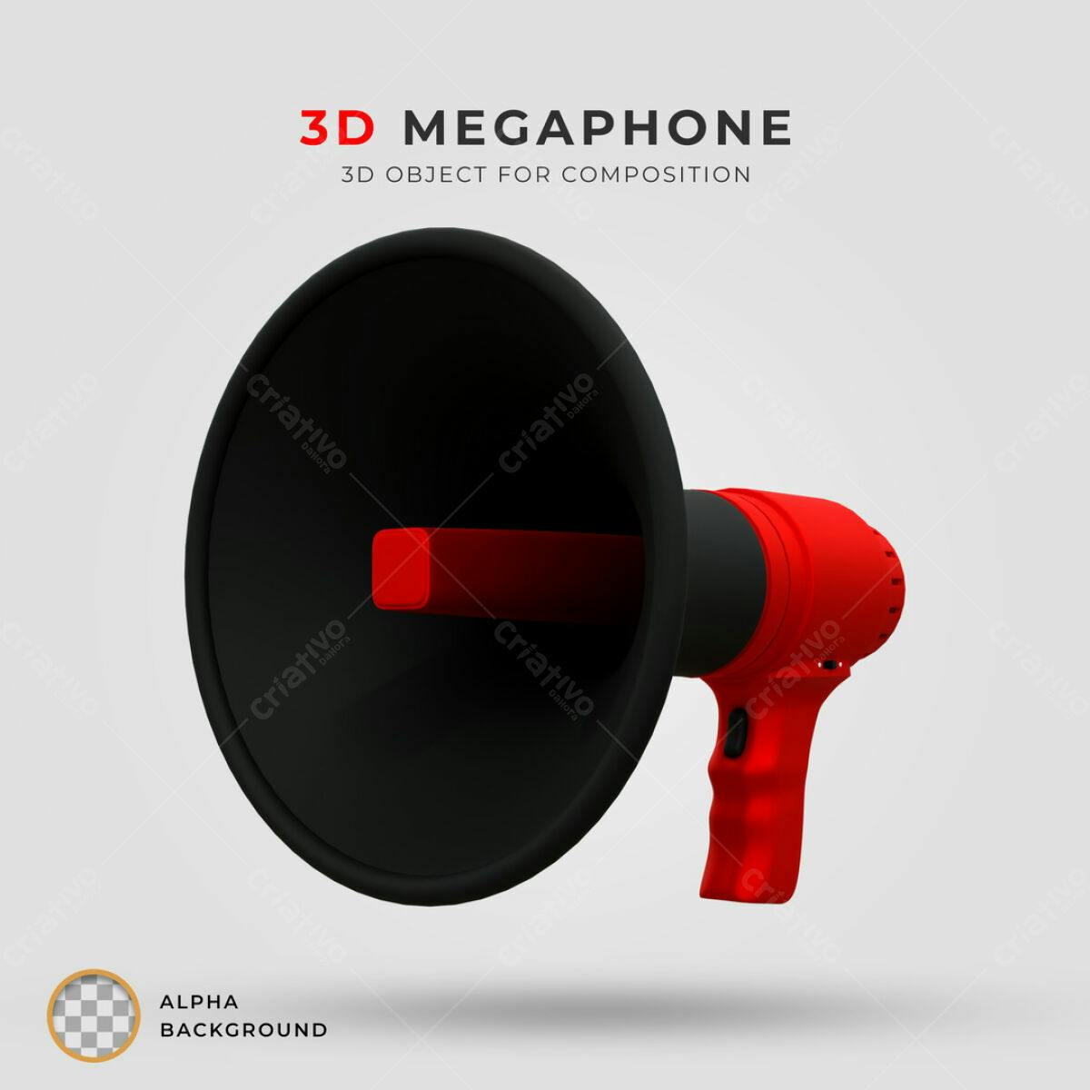 Megafone 3D Vermelho e Preto PSD Editável