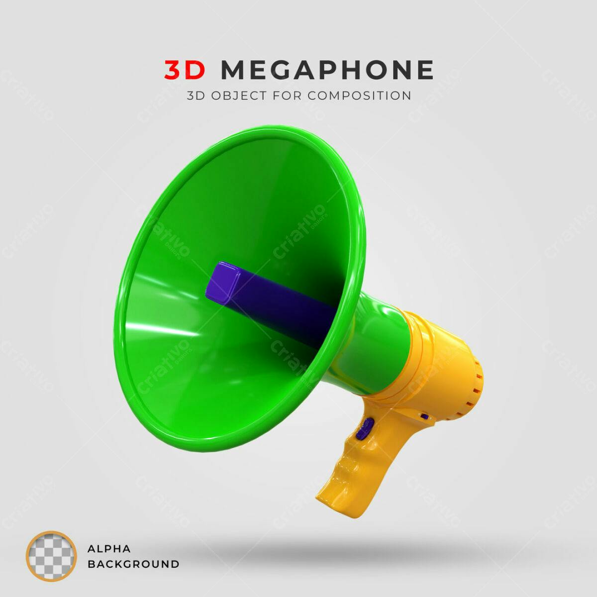 Megafone 3D Verde e Amarelo PSD Editável