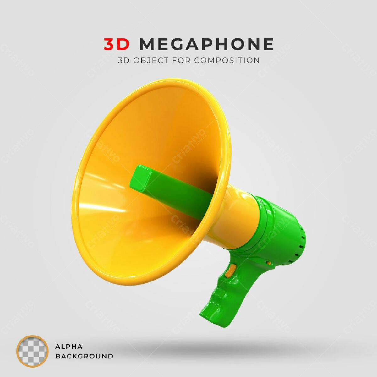 Objeto 3D Megafone Amarelo e Verde PSD Editável