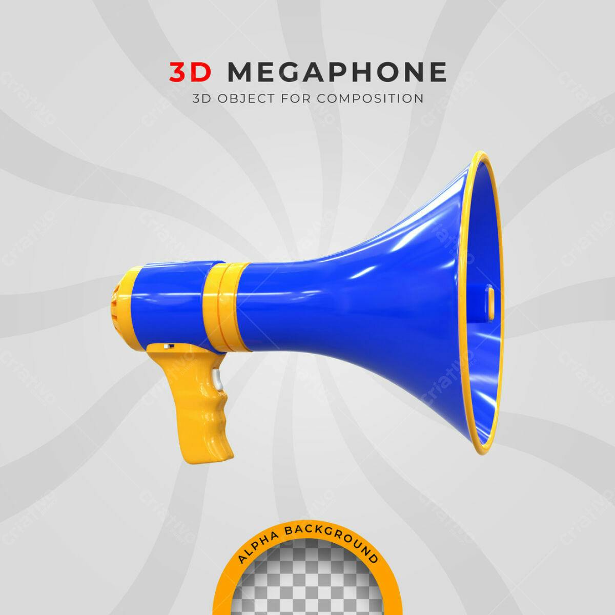 Megafone 3D Azul e Amarelo PSD Editável