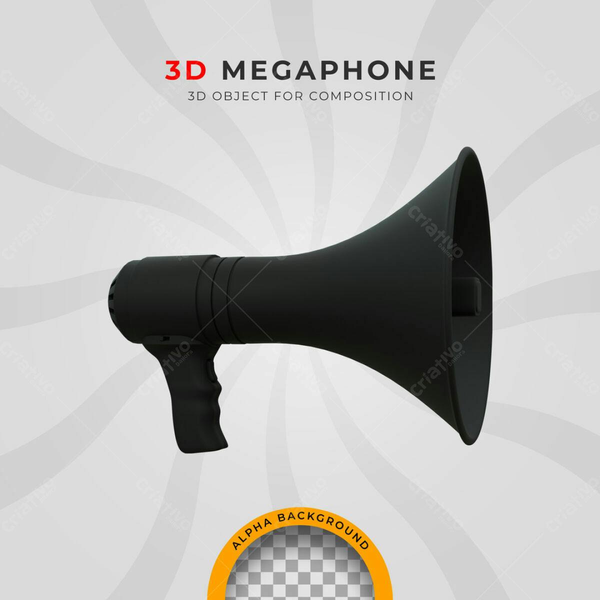 Megafone 3D Objeto para Composição PSD Editável