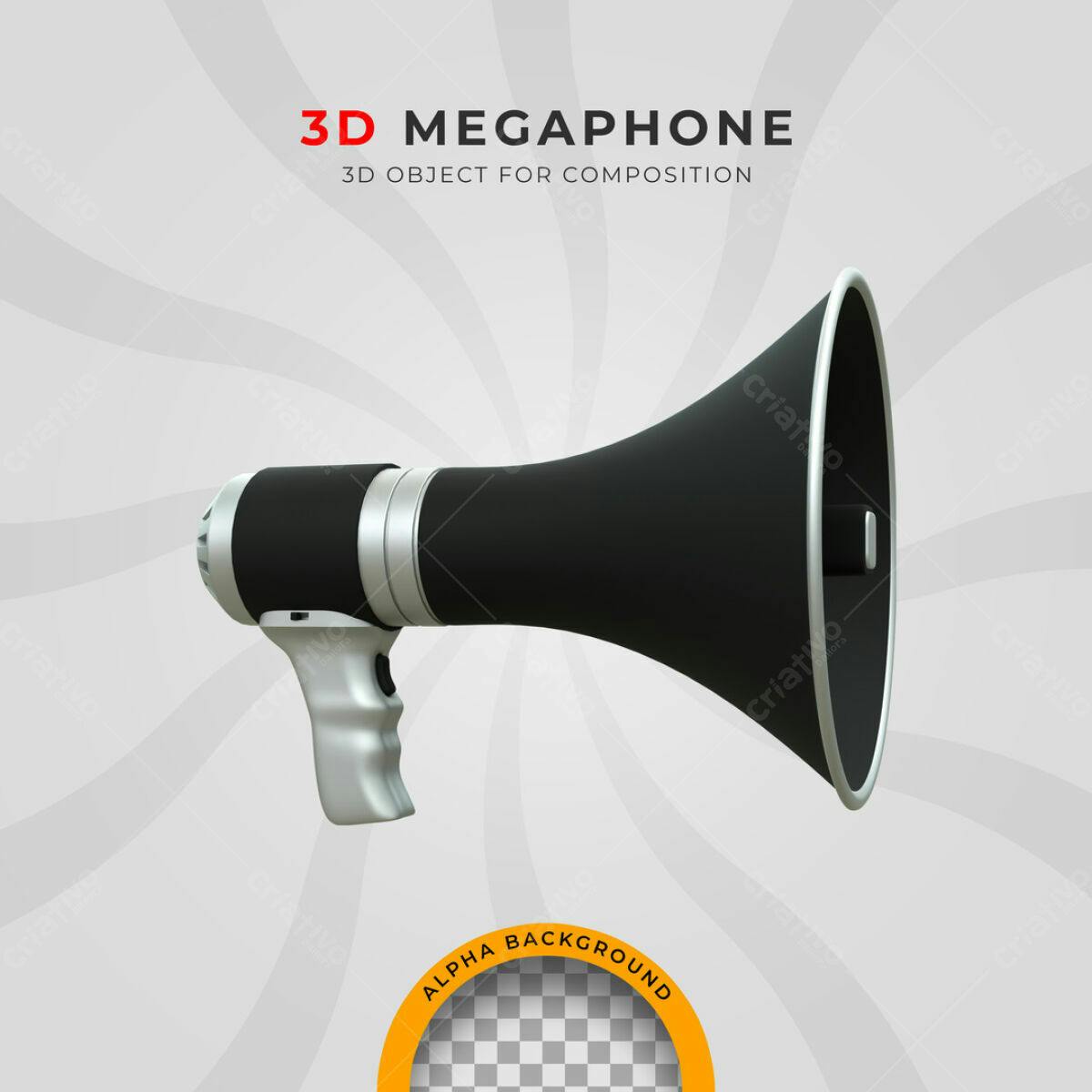 Megafone 3D para Design de Propaganda PSD Editável