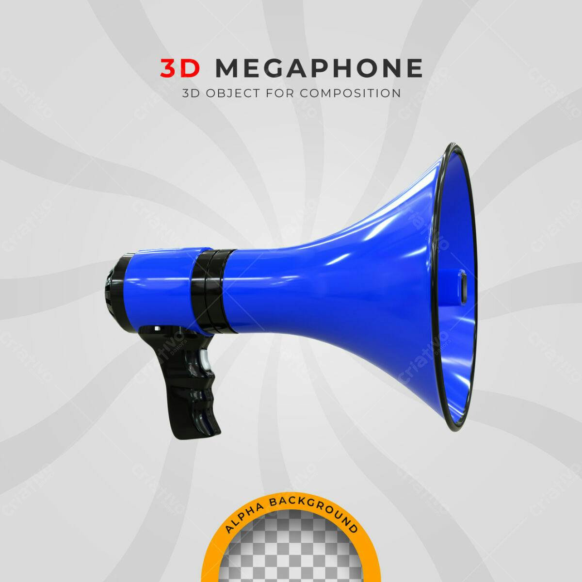 Megafone 3D Azul PSD Editável