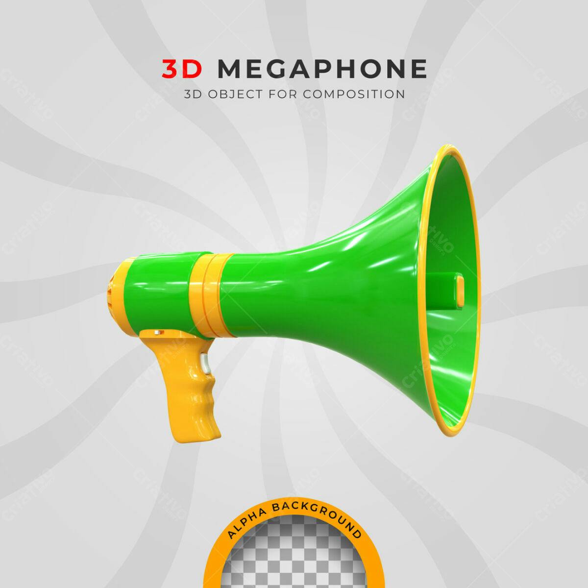 Objeto 3D Megafone Verde e Amarelo PSD Editável