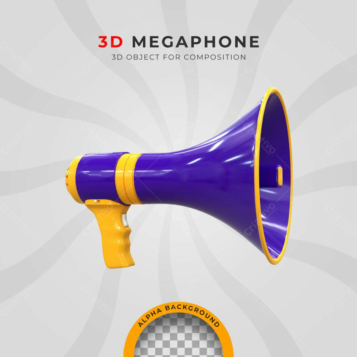 Megafone 3D Roxo e Amarelo PSD Editável