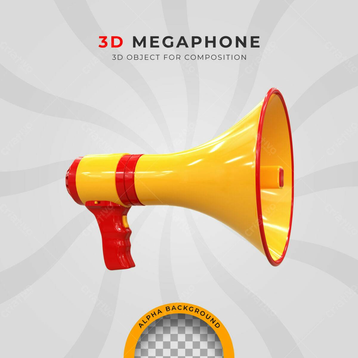 Megafone 3D Amarelo e Vermelho PSD Editável