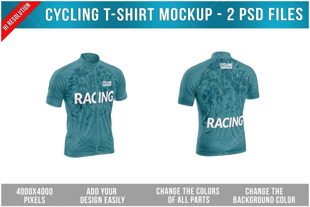 Mockup Camiseta Ciclismo: Design Teal Moderno