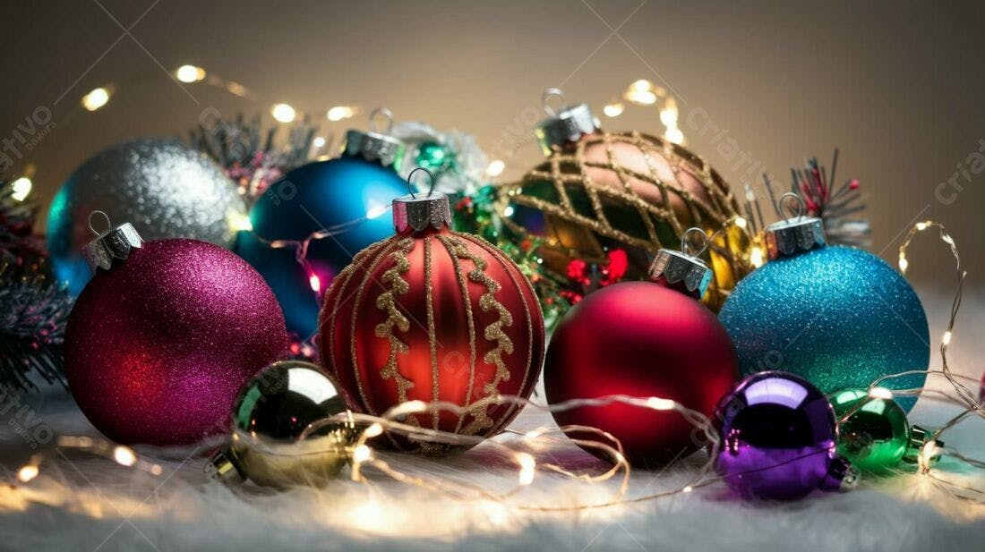 Enfeites de Natal coloridos com luzes