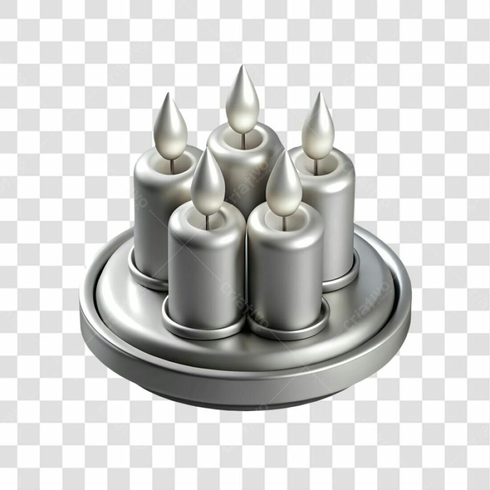 Ícone Prateado De Base Redonda Com Velas Acesas Elemento 3D Para Composição Png Ia