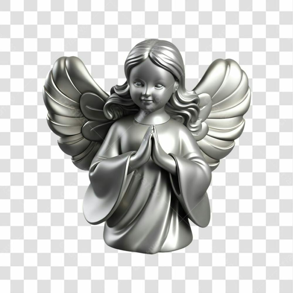 Ícone Prateado De Anjo Em Oração Elemento 3D Para Composição Png Ia