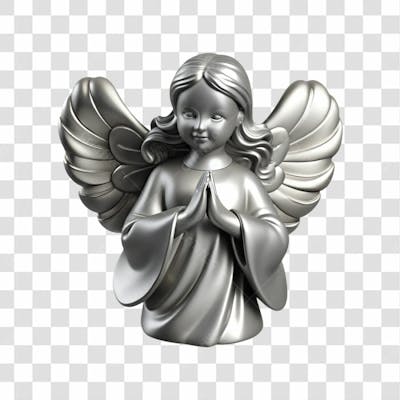 Ícone Prateado De Anjo Em Oração Elemento 3D Para Composição Png Ia