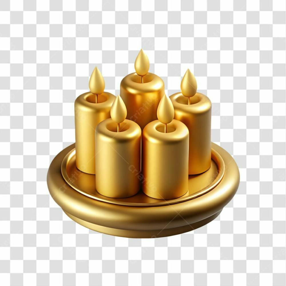 Ícone Dourado De Base Redonda Com Velas Acesas Elemento 3D Para Composição Png Ia