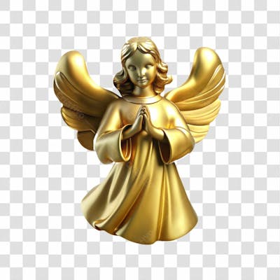 Ícone Dourado De Anjo Em Oração Elemento 3D Para Composição Png Ia