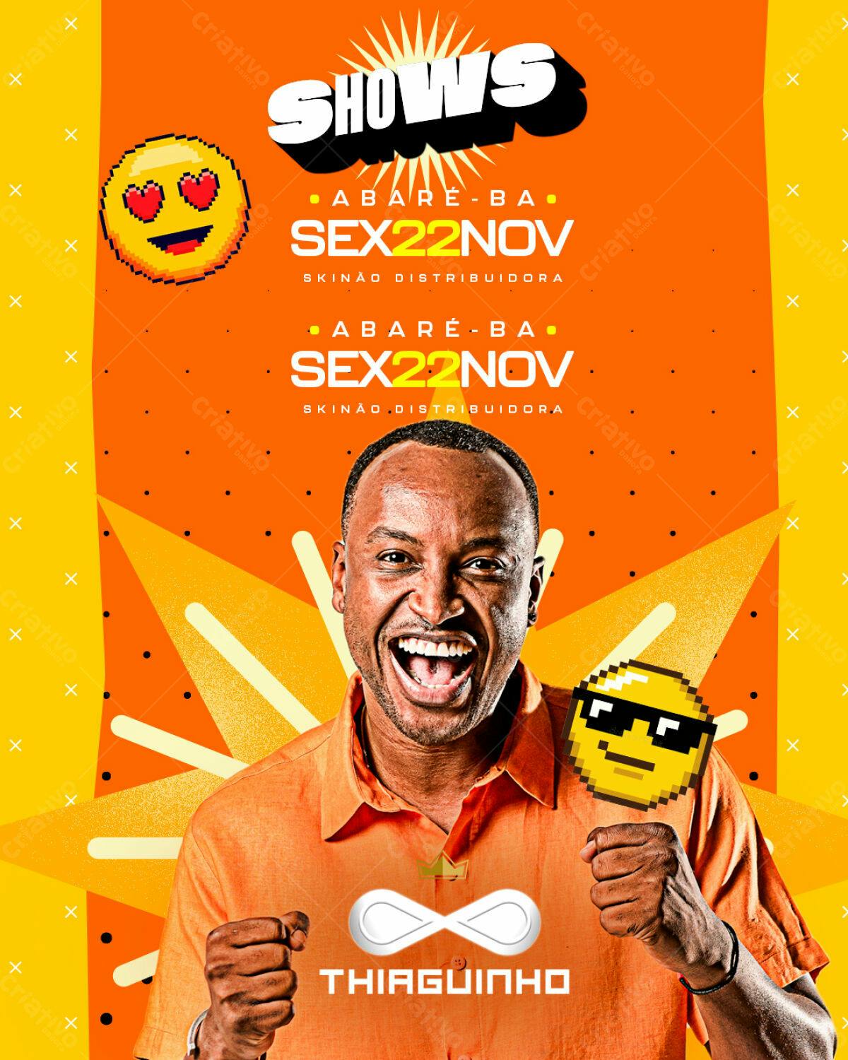 Flyer para Show do Thiaguinho em A Baré-BA - Sexta, 22 de Novembro PSD Editável
