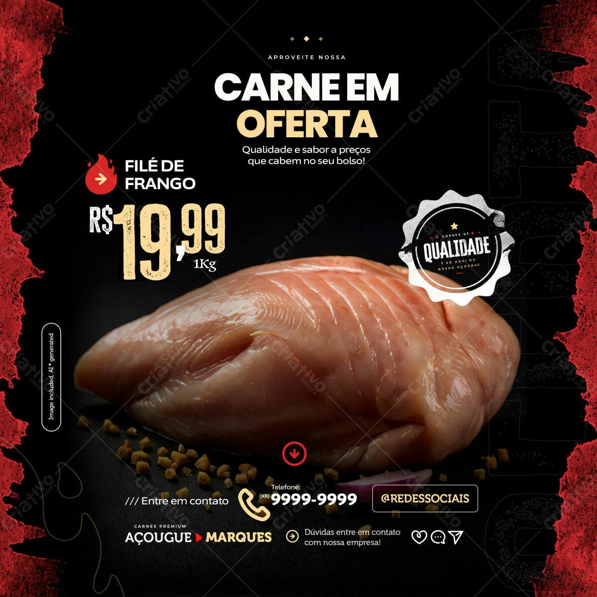 Post para Promoção de Filé de Frango PSD Editável
