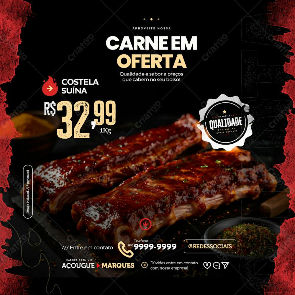 Carne Em Oferta De Costela Suína, Não Perca Essa Promoção Do Açougue