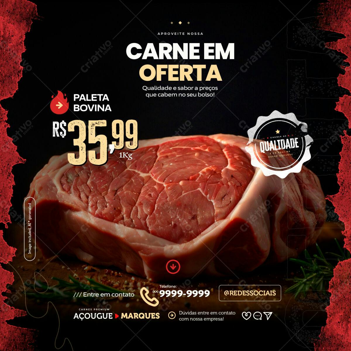 Postagem Instagram Carne em Oferta PSD Editável