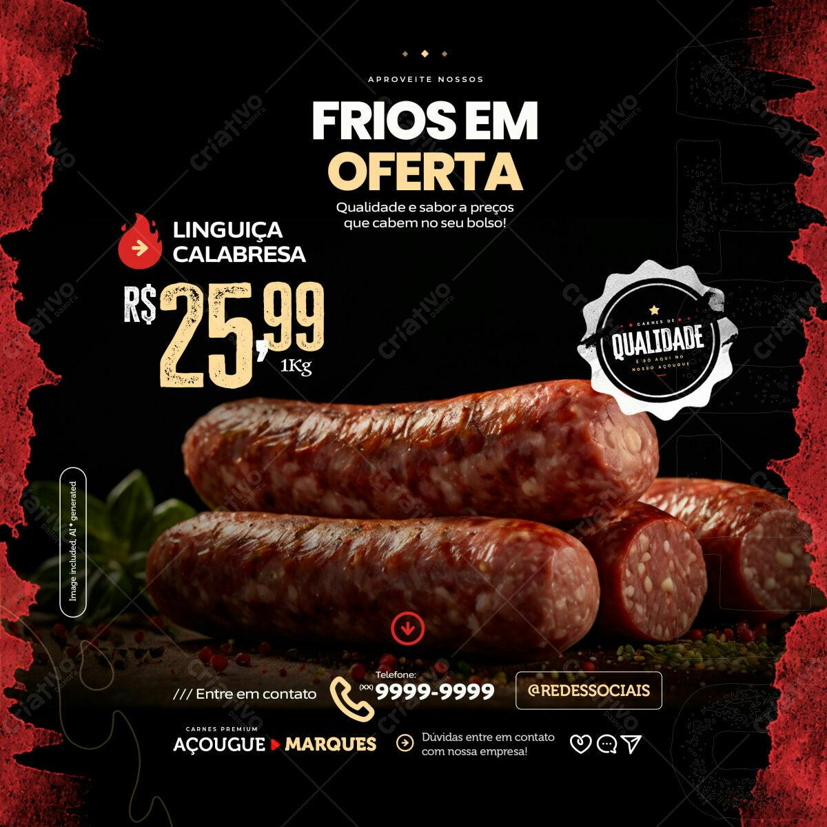 Post para Açougue - Linguiça Calabresa em Oferta PSD Editável