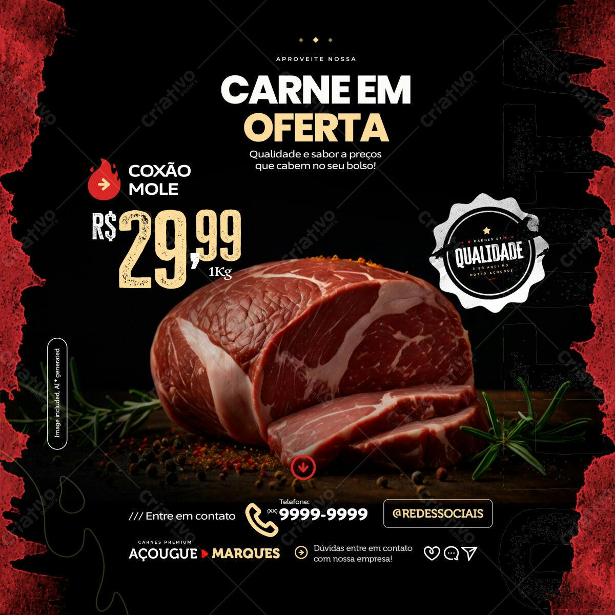 Post para Açougue com Promoção de Coxão Mole PSD Editável