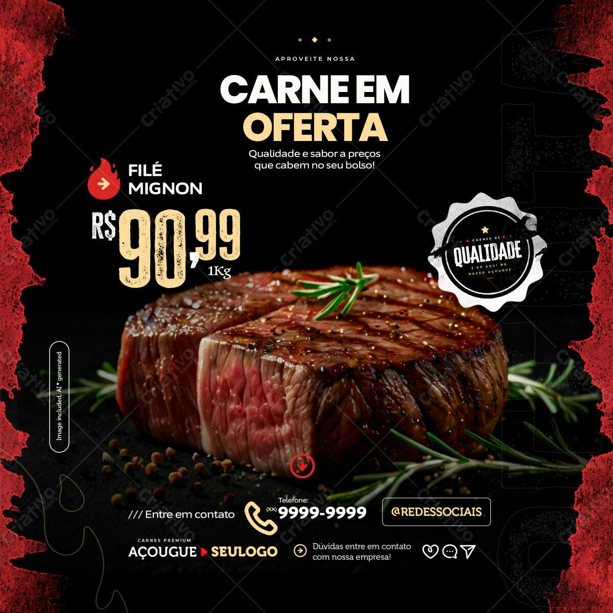 Postagem Instagram Churrasco Carne em Oferta PSD Editável