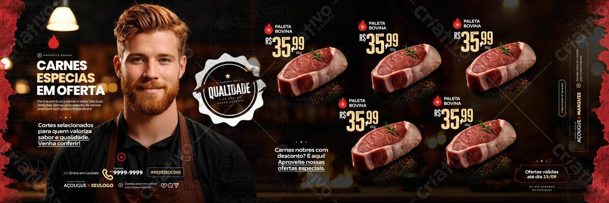 Banner Açougue Oferta de Carne PSD Editável