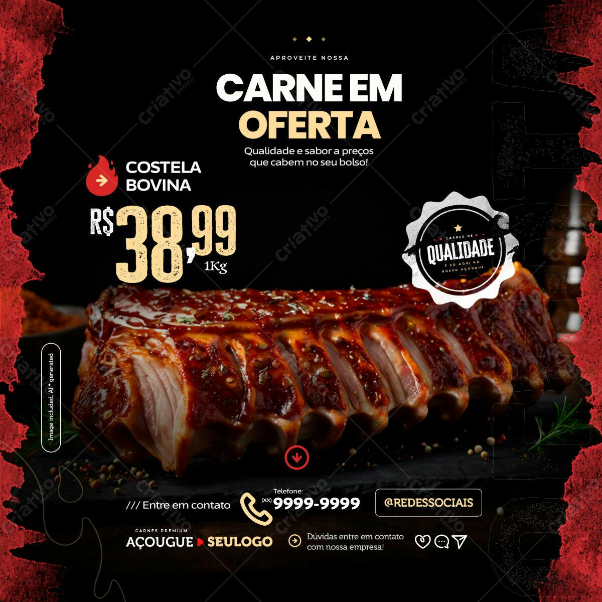 Postagem de Redes Sociais Churrasco PSD Editável