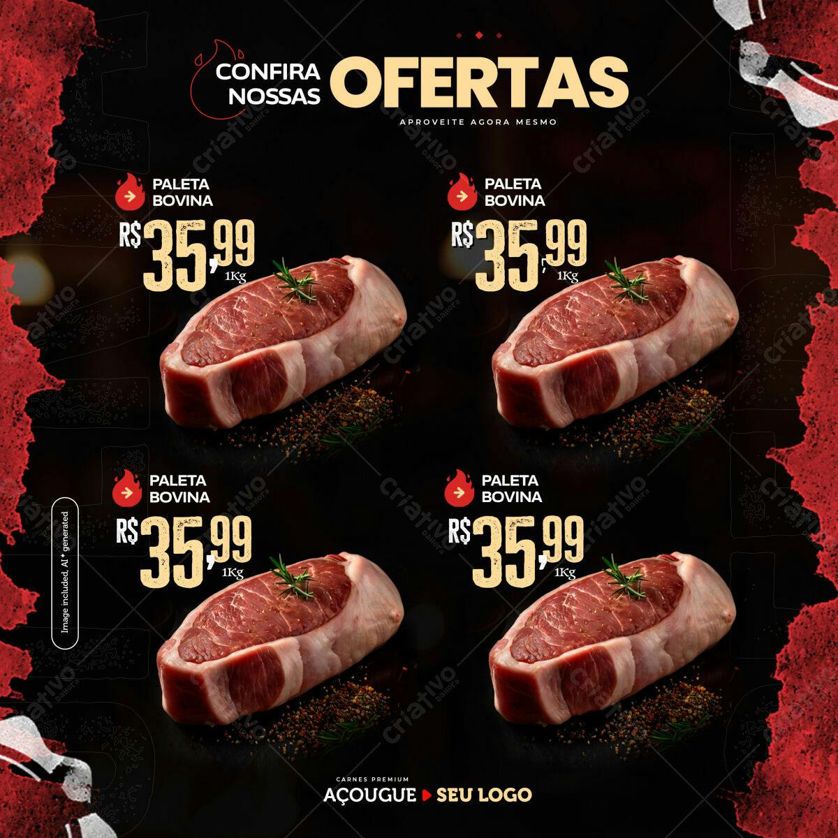 Post para Açougue Oferta Paleta Bovina PSD Editável