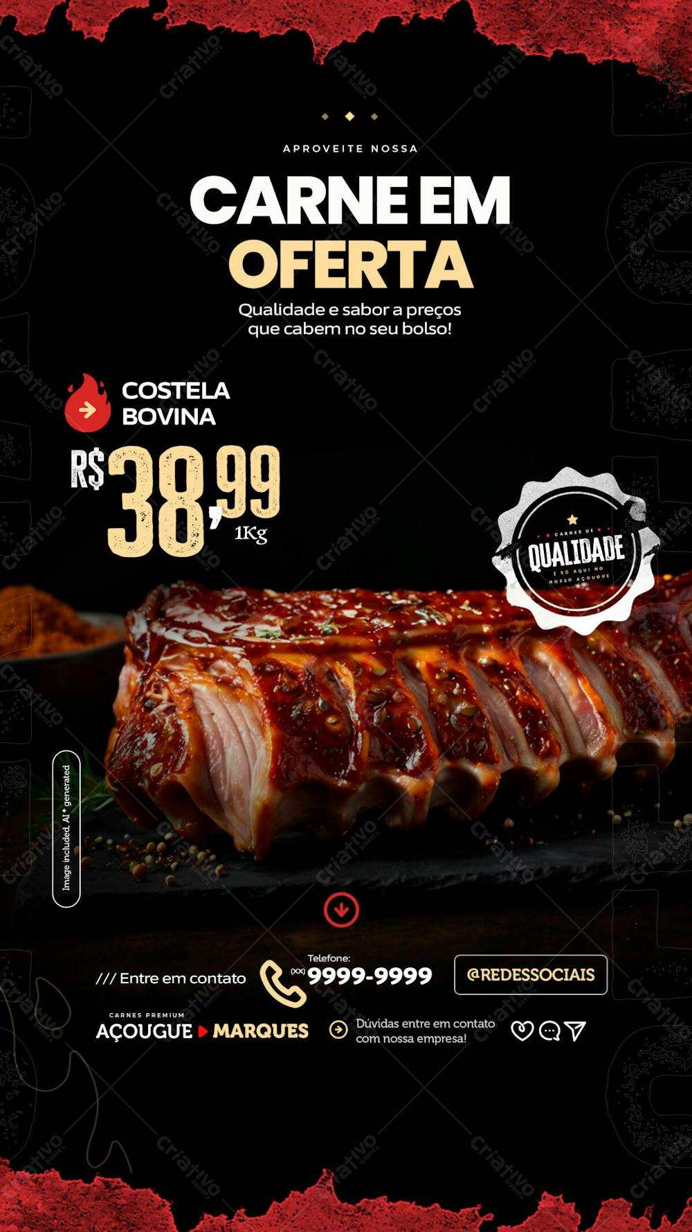 Hoje Temos Uma Oferta Especial De Costela Bovina, Não Perca E Venha Para O Nosso Açougue