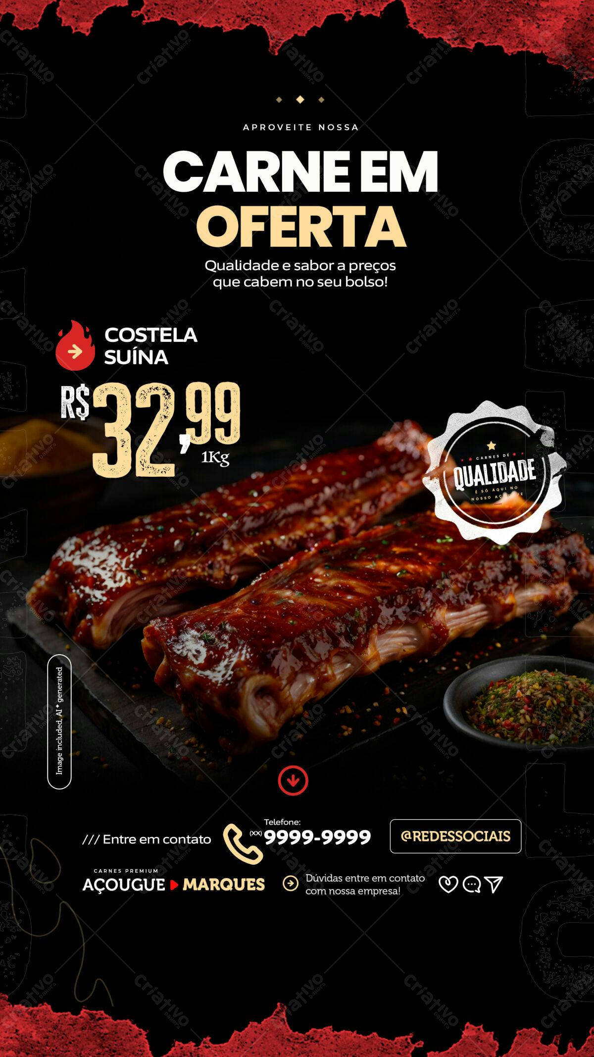 Flyer Oferta de Costela Suína PSD Editável