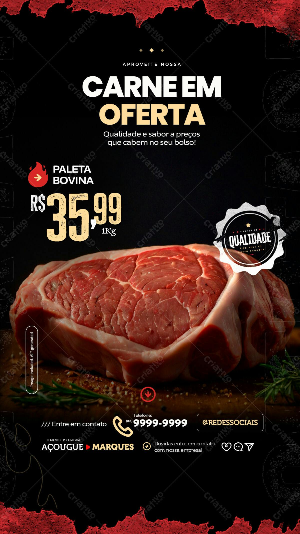Flyer Oferta de Carne Bovina PSD Editável