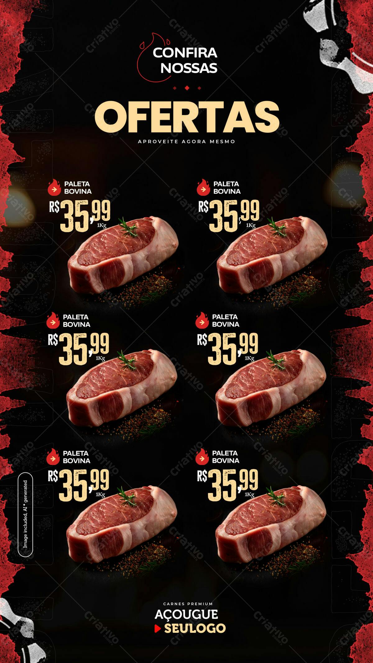 Flyer Oferta de Paleta Bovina R$35,99 PSD Editável