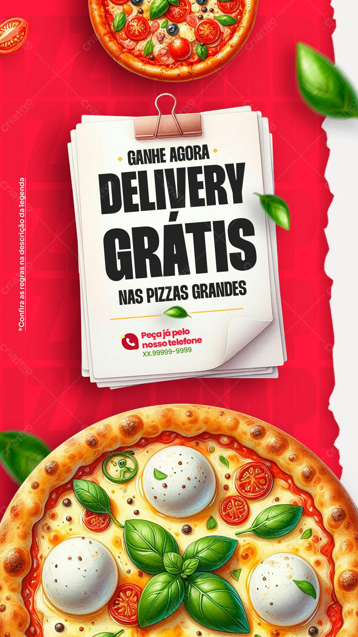 Flyer Delivery Grátis Pizza PSD Editável