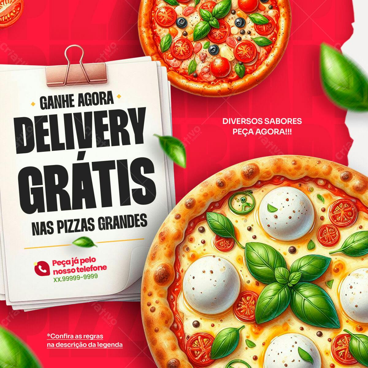 Flyer Delivery Grátis de Pizza PSD Editável