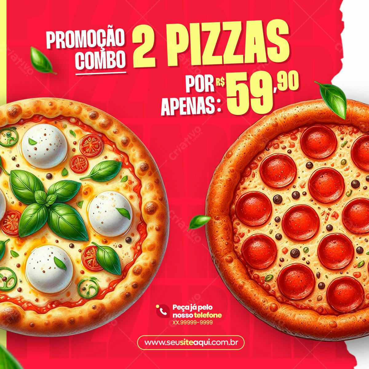 Flyer Promoção Pizza 2 por R$59,90 PSD Editável