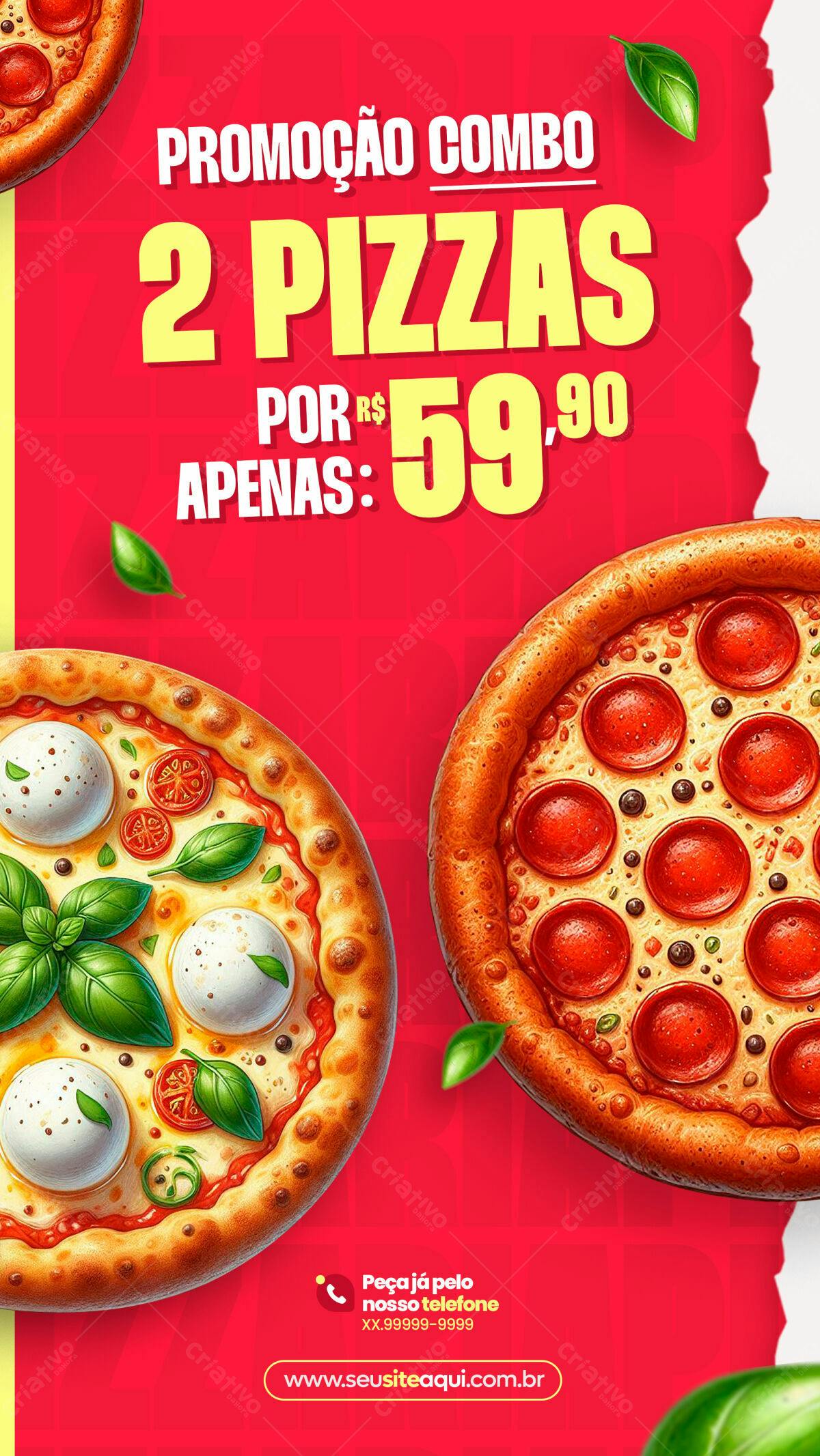 Flyer Promoção Combo 2 Pizzas R$59,90 PSD Editável
