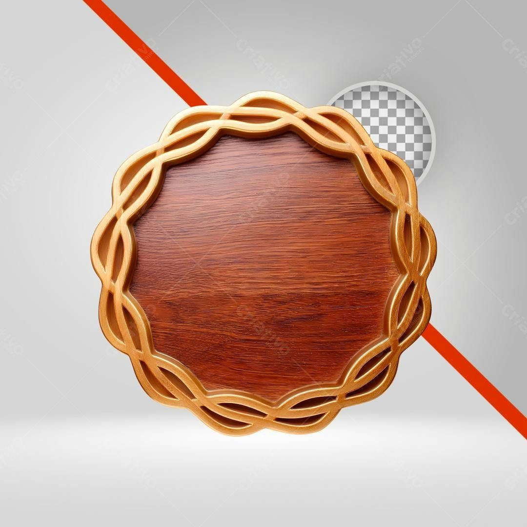 Selo redondo madeira dourado PNG com fundo transparente