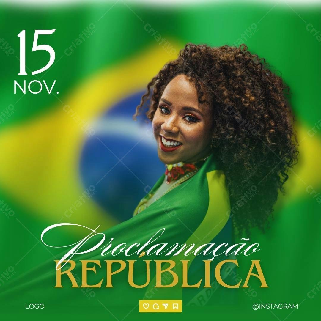 Post Instagram Proclamação da República verde e amarelo Editável no Canva