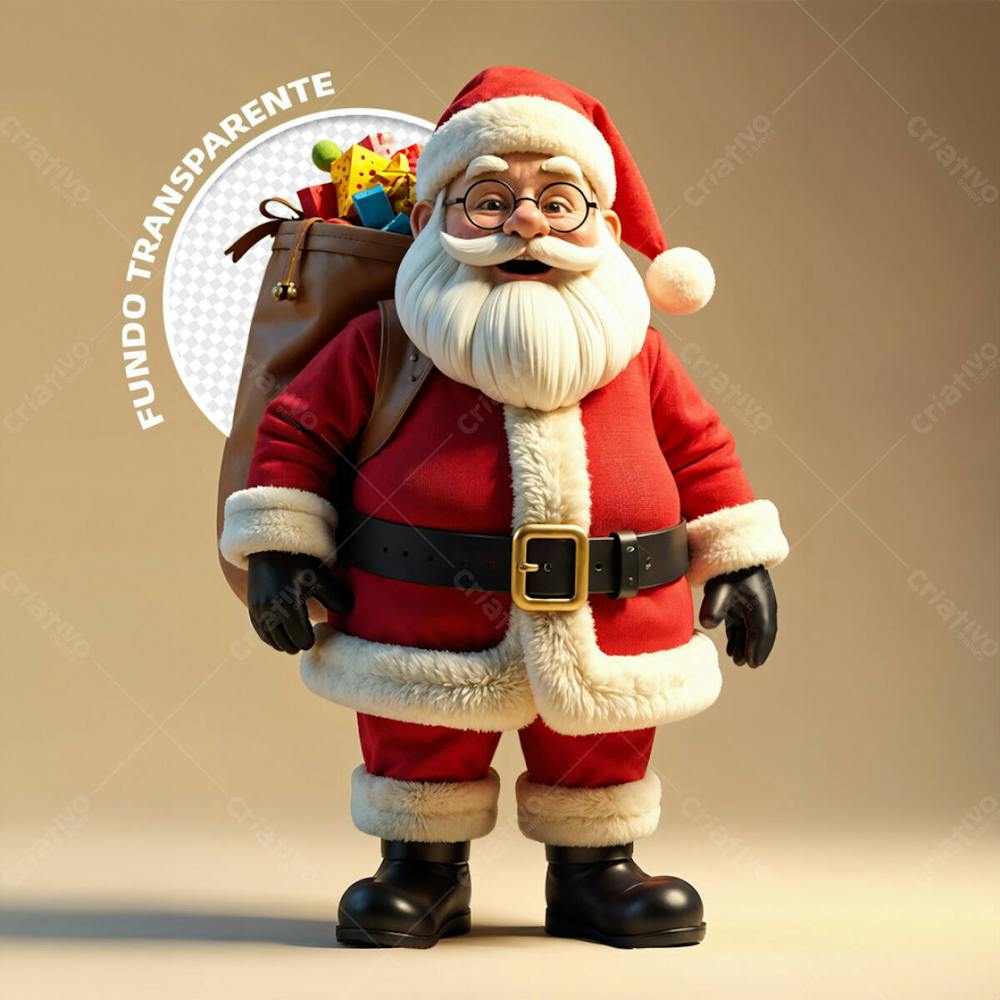 Personagem Natalino Papai Noel 3D Transparente Psd Editável