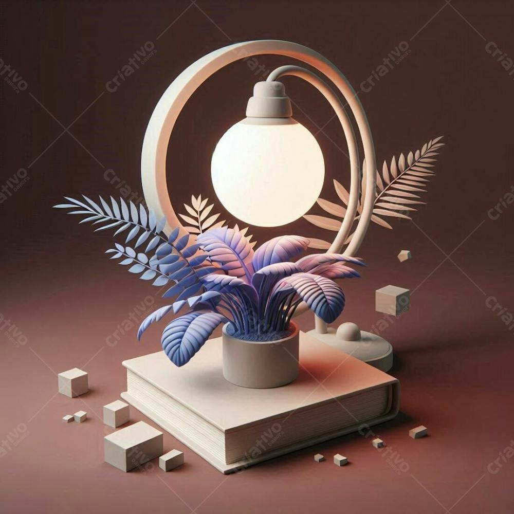 3D Lamp With A Plant In Png Format