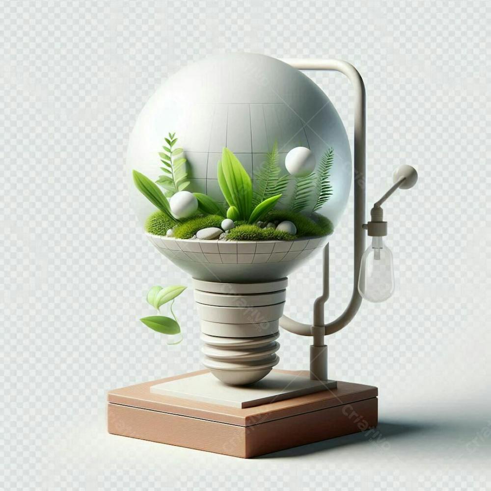 3D Lamp With A Plant Inside For A Transparent Png Composition