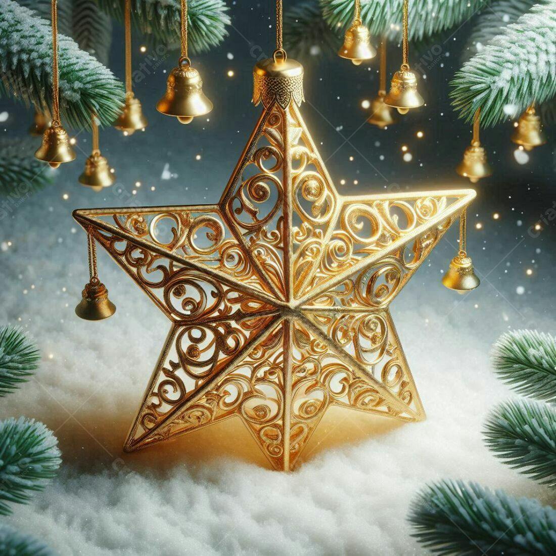 Estrela dourada de Natal na neve