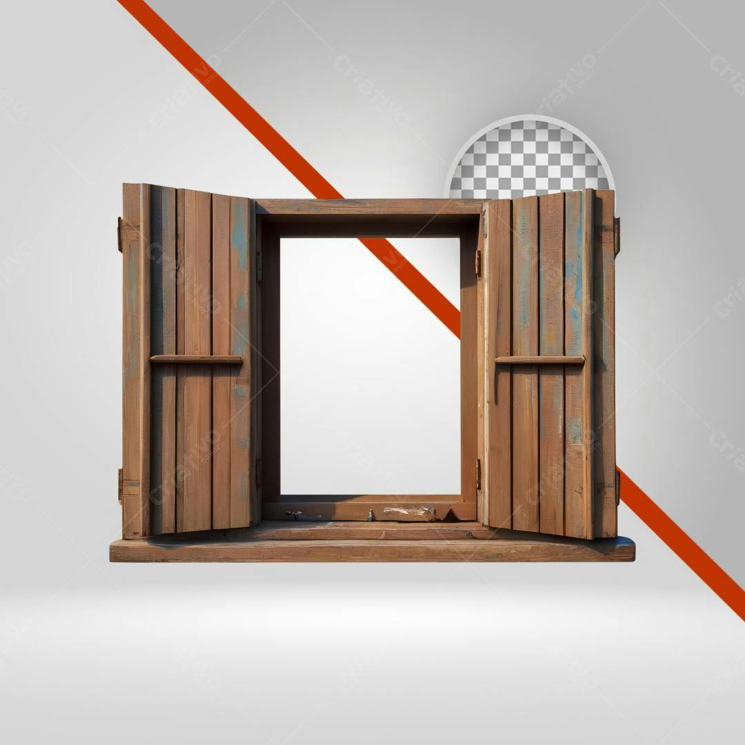 Janela de madeira rústica PNG com fundo transparente
