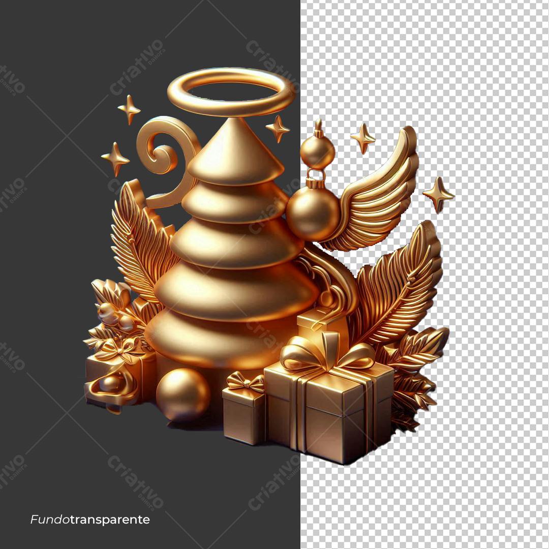 Icone Natalino Árvore Dourada PNG com fundo transparente