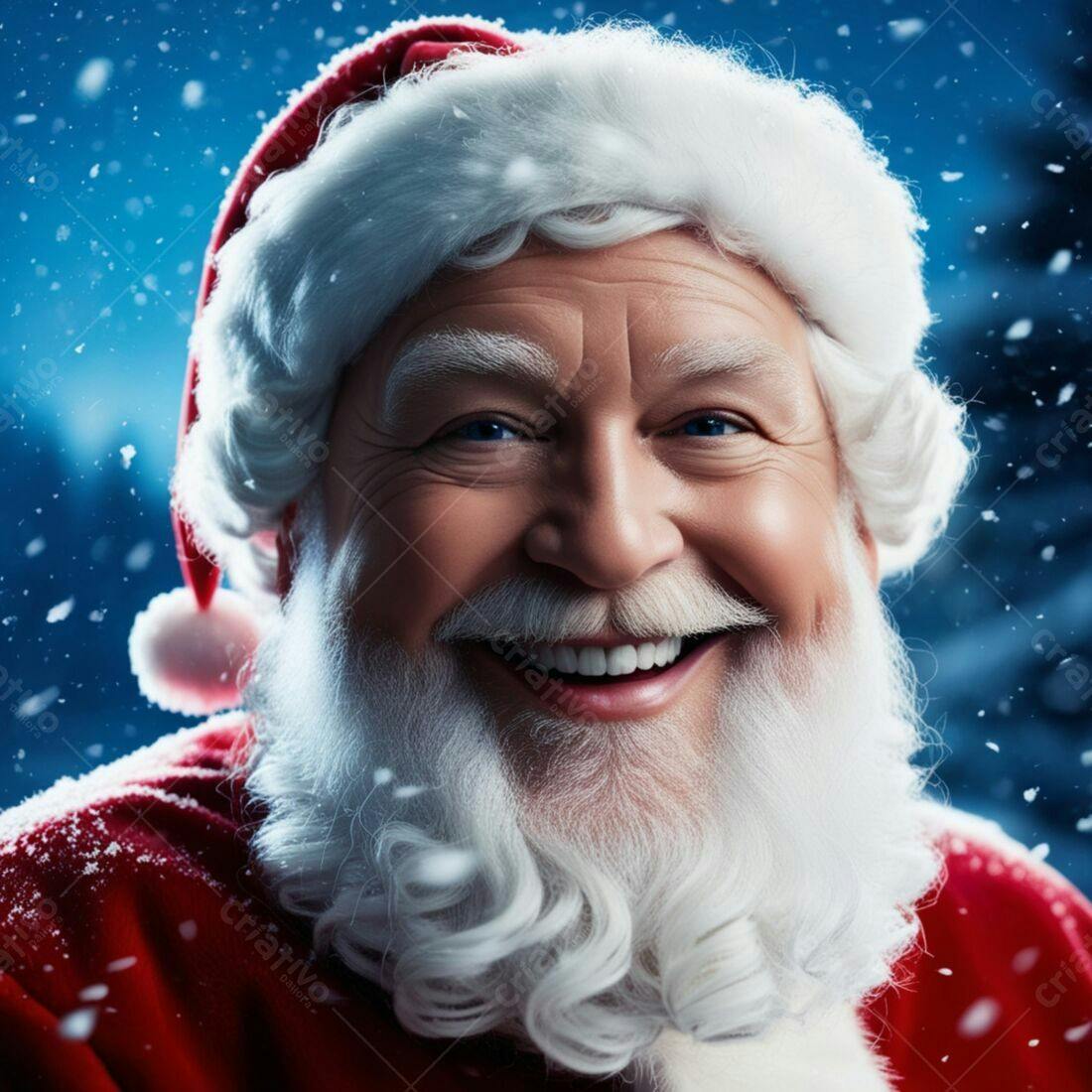 Papai Noel alegre Natal neve fundo azul