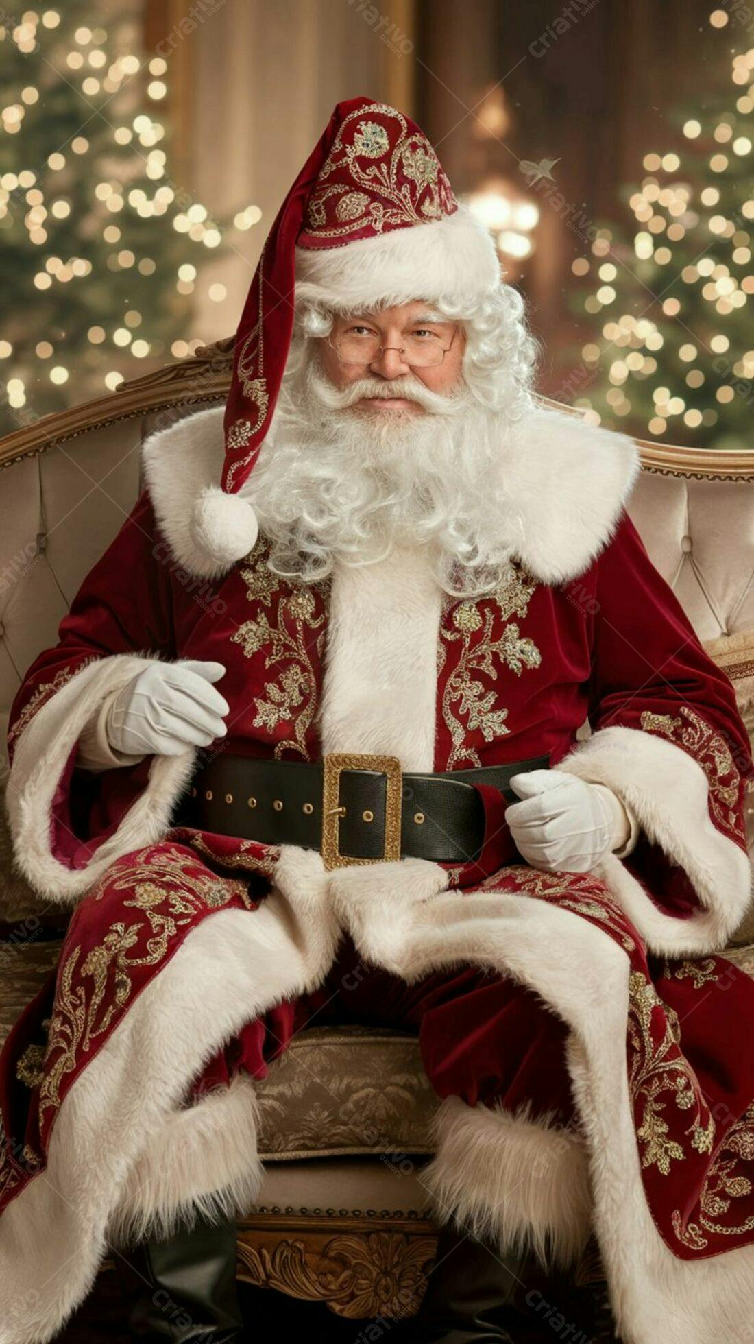 Papai Noel sorridente em poltrona natalina