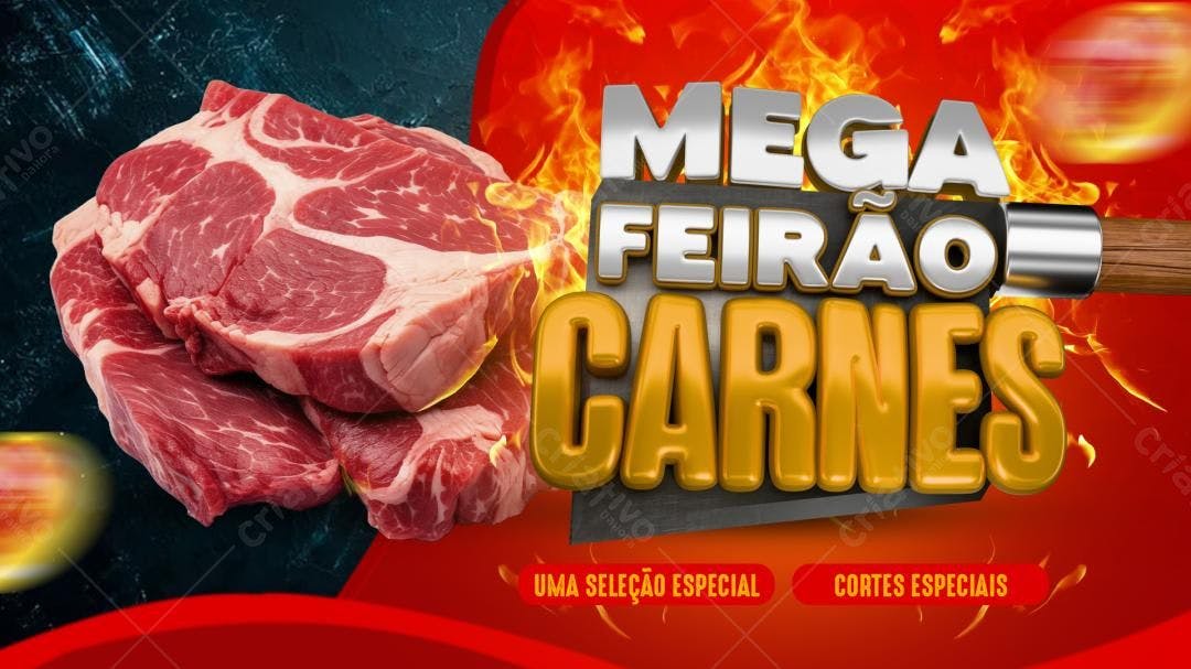 Flyer Mega Feirão de Carnes PSD Editável