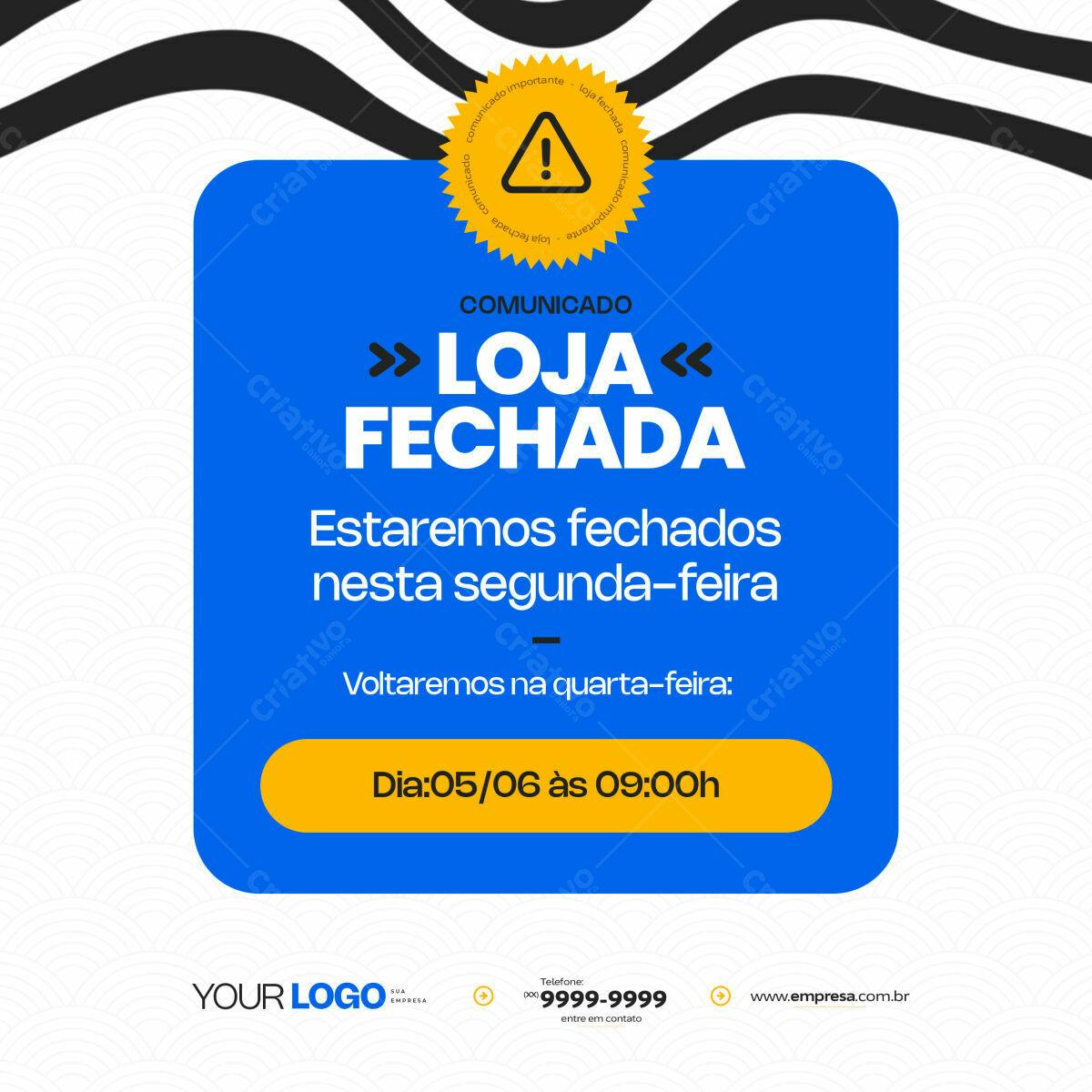 Post de Loja Fechada PSD Editável