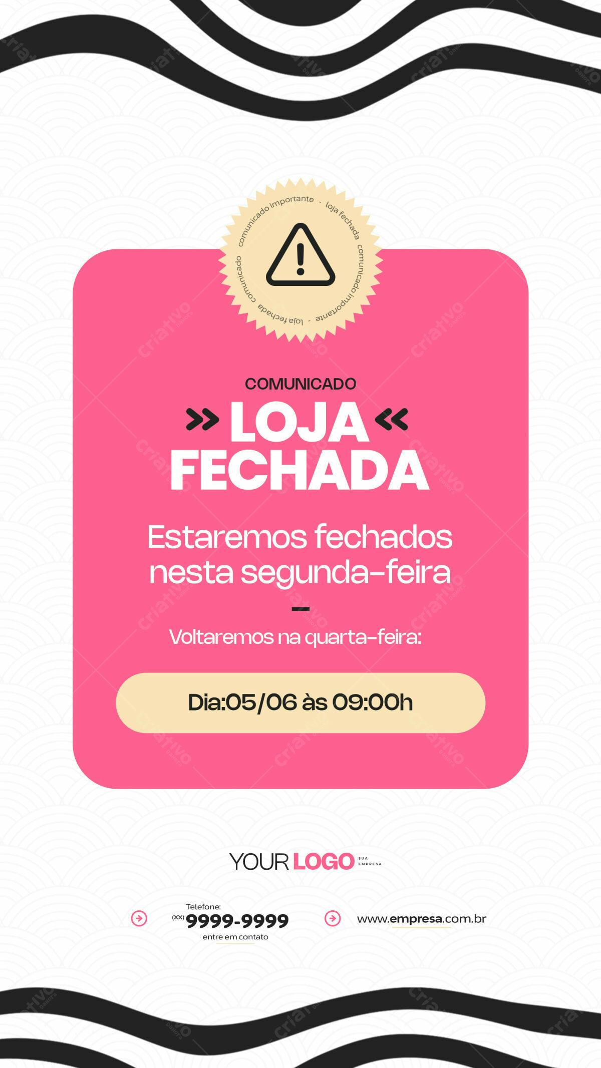 Comunicado Loja Fechada PSD Editável