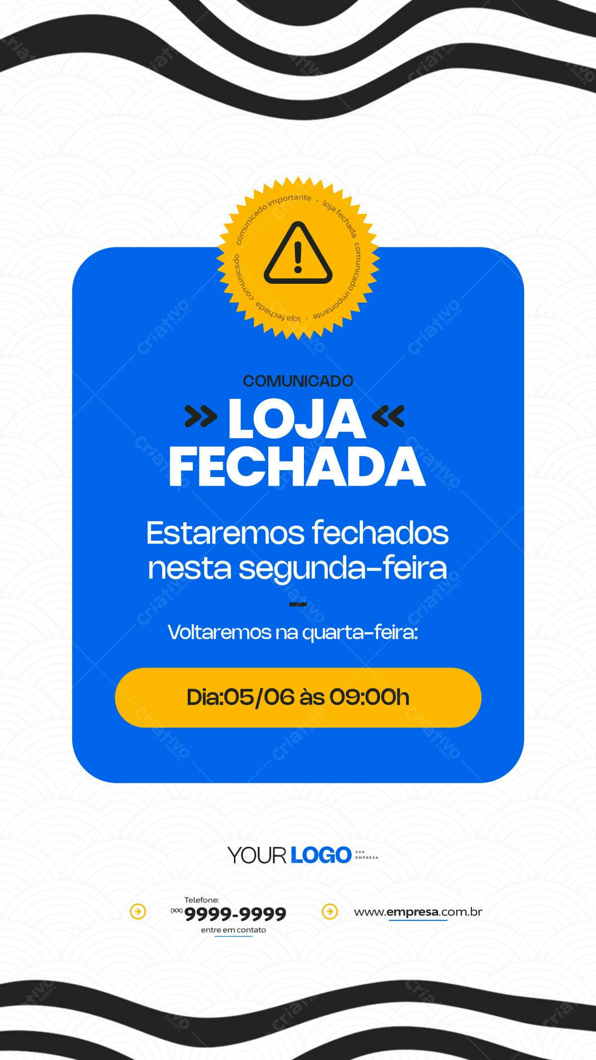 Comunicado Loja Fechada PSD Editável